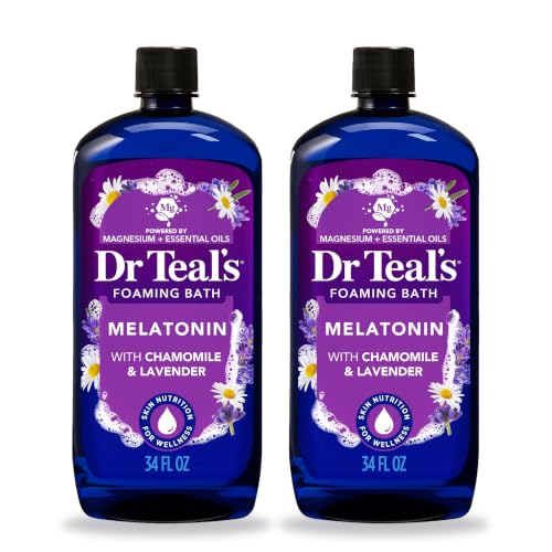 Dr Teal's Foaming Bath with Pure Epsom Salt, Sleep Blend with Melatonin, Lavender & Chamomile Essential Oils, 34 fl oz (Pack of 2)
