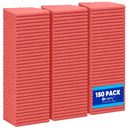 Orighty Microfiber Cleaning Cloth Bulk, 150 Pack Shop Towels 12x12 in, Red