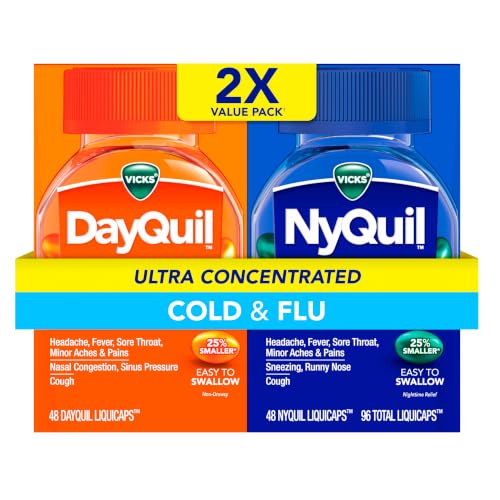 Vicks DayQuil & NyQuil Ultra Concentrated Liquicaps Co-Pack, 96ct | Powerful Multi-Symptom