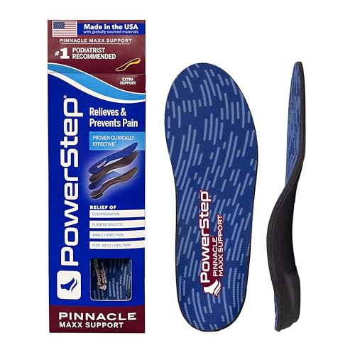 PowerStep Pinnacle Maxx Orthotic Insoles, Maximum Stability & Comfort, Firm & Flexible Angled Heel, Flat Feet & Overpronation, Heavy Duty Shoe Inserts for Men & Women, Made in USA (M 12-13)