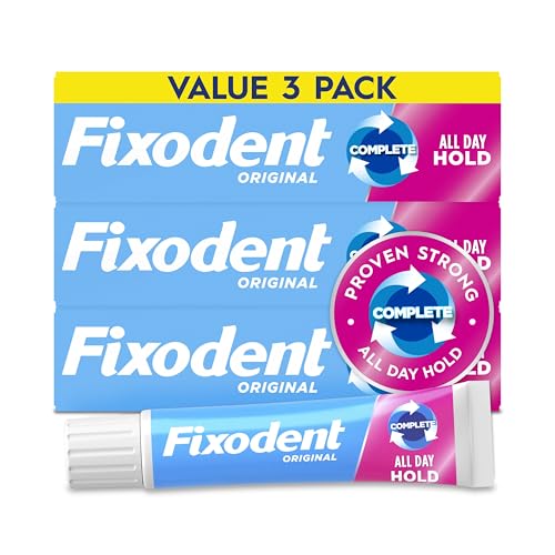 Fixodent Complete Denture Adhesive Cream, Original, 2.4 oz (3-Pack) – Strong False