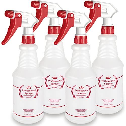 Uineko Empty Spray Bottles, Heavy Duty Sprayer, Mist & Stream, 4 Pack