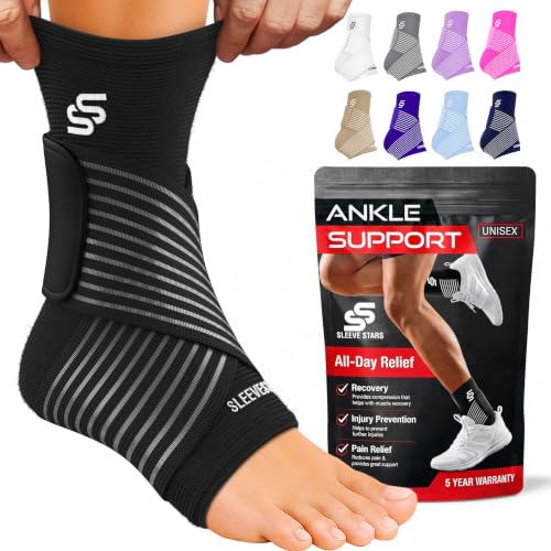 Sleeve Stars Ankle Brace Men & Women Support (Single/M:10"-12"/Black) | Plantar Fasciitis,