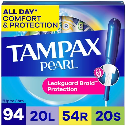 Tampax Pearl Tampons for Women Multipack, with LeakGuard Braid, Light/Regular/Super Absorbency, Unscented,