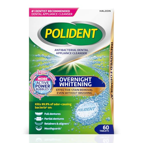 Polident Antibacterial Dental Appliance Cleanser Tablets, 60 Count | Overnight Whitening, Antibacterial