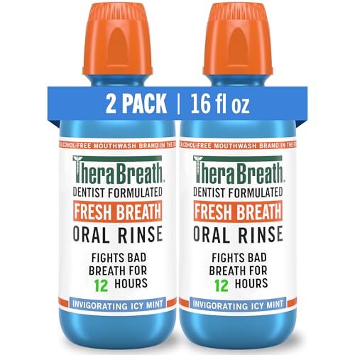 TheraBreath Fresh Breath Mouthwash, Icy Mint Flavor, Alcohol-Free, 16 Fl Oz (Pack