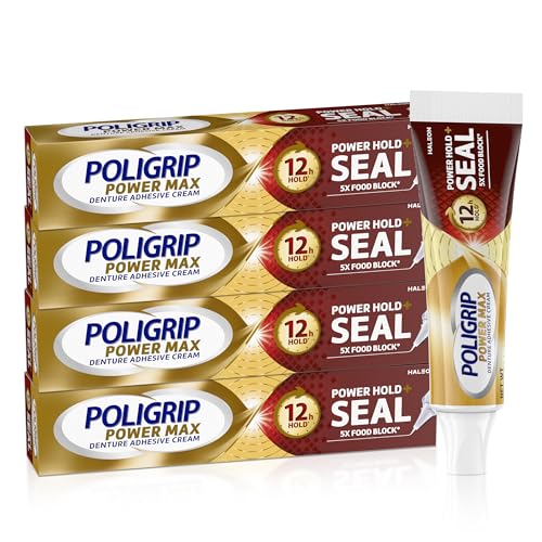Poligrip Power Hold Plus Seal Denture Adhesive Cream, 2.2 oz (4 Pack) | Denture Cream for Secure Hold, Flavor-Free, Strongest Hold And Food Seal