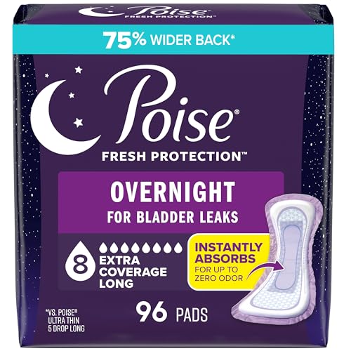 Poise Overnight Incontinence Pads for Women, 8 Drop, 96 ct