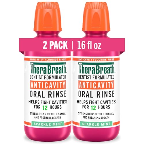 TheraBreath Anticavity Fluoride Mouthwash, Sparkle Mint, 16 fl oz, 2-Pack | Fights
