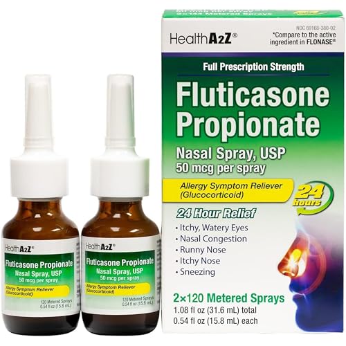 HealthA2Z® Fluticasone 50mcg Nasal Spray, 24-Hr Allergy, 2 Pack 240 Spray |