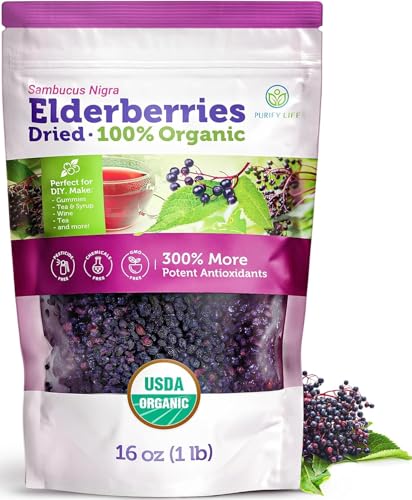 USDA Organic Dried Elderberries 1lb, Whole Black Elderberry Bulk | Non-irradiated raw