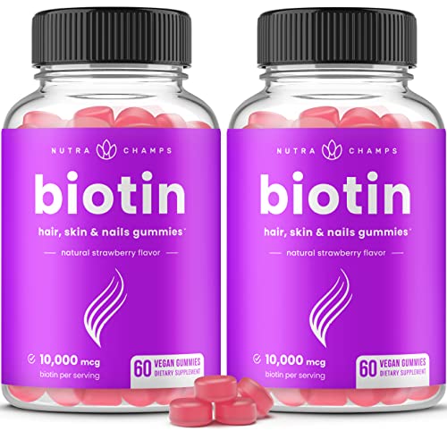 NutraChamps (2 Pack) Biotin Gummies 10,000mcg [High Potency] for Healthy Hair, Skin