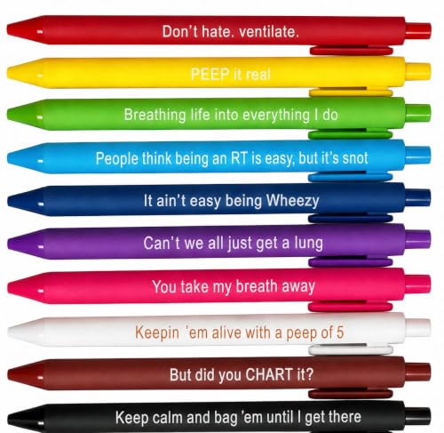 10PC Respiratory Therapist Pens Funny Motivational Quotes Medical Writing Supplies Lung Care