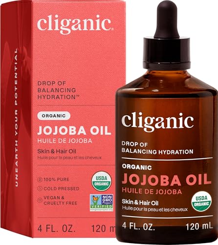 Cliganic Organic Jojoba Oil, 100% Pure Cold Pressed for Face & Hair,