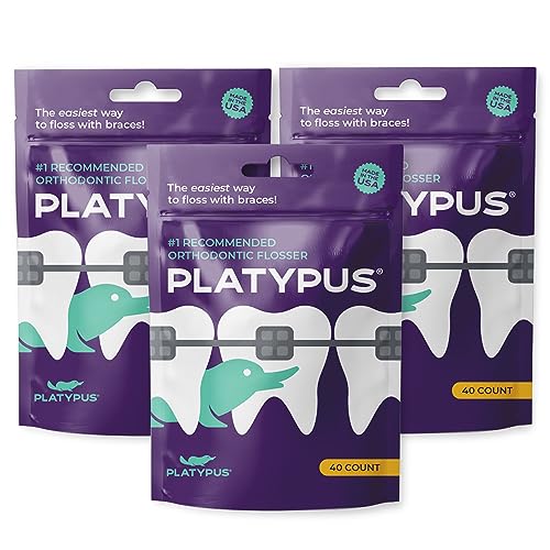 Platypus Orthodontic Flossers for Braces, 40 Count (Pack of 3) | Suitable