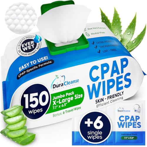 XL CPAP Mask Wipes - Unscented Cleaner Full Face & Nasal Masks - 150 Ct + 6 | CPAP Cleaning Wipes for Full Face & Nasal Masks, Cushions & Hoses - Extra Moist, XL, Lint-Free, Alcohol-Free & Gentle