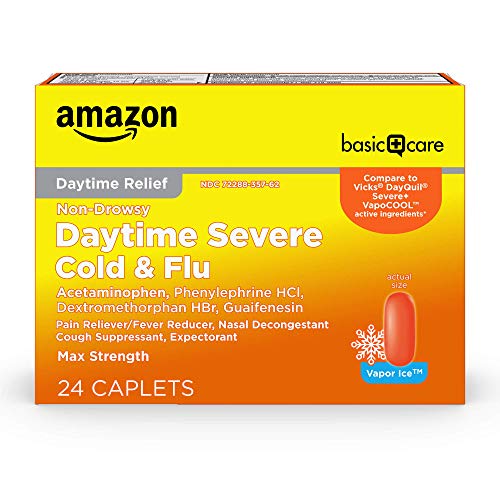 Amazon Basic Care Daytime Severe Cold & Flu Relief Caplets, Multi-Symptom Relief