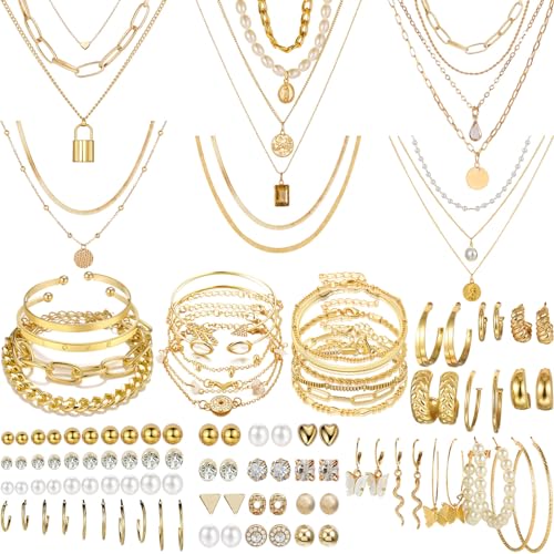 NEWITIN 69 Pcs Gold Jewelry Set for Women Hypoallergenic Bohemian Jewelry |