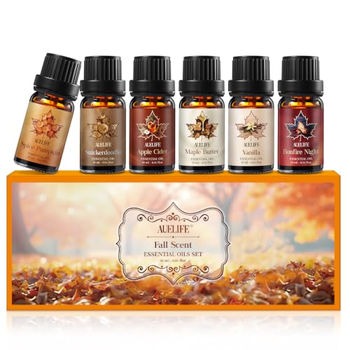 Auelife Fall Essential Oils Set for Diffusers for Home, 6x10ml Fall Scents