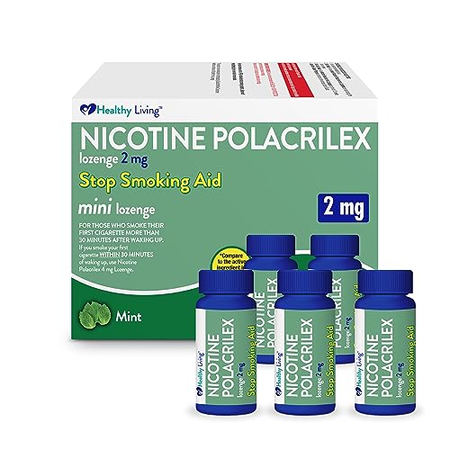 Healthy Living Nicotine Polacrilex Mini Lozenge, Stop Smoking Aid, 2 mg Mint Flavor, 135 Count