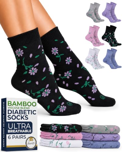 Pembrook Diabetic Socks for Women & Men - 6 Pairs | Floral