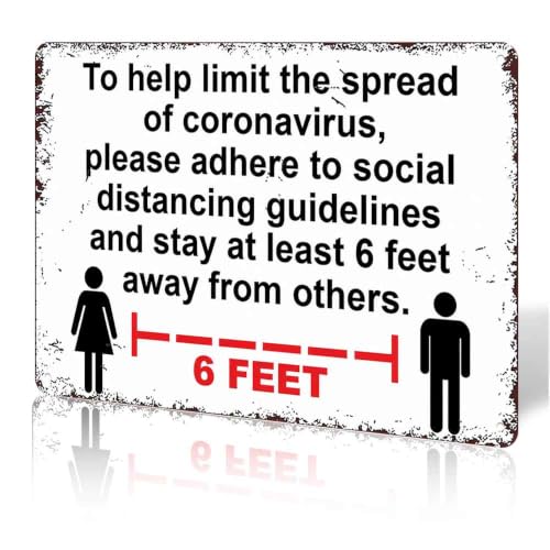 12 X 8 Inch Aluminum Social Distancing 6 Feet Coronavirus Protection Sign