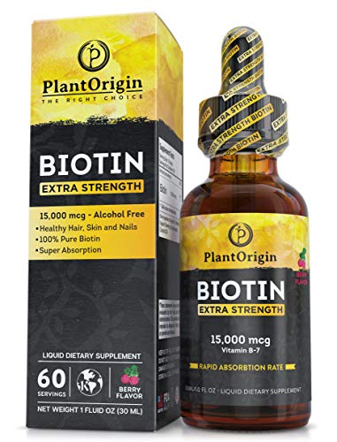 PLANTORIGIN Liquid Biotin 15,000 MCG – Hair Growth, Skin & Nails Support for Women & Men | High Absorption Vitamin B7 Drops | Vegan, Kosher, Sugar-Free, No Alcohol | 60 Servings