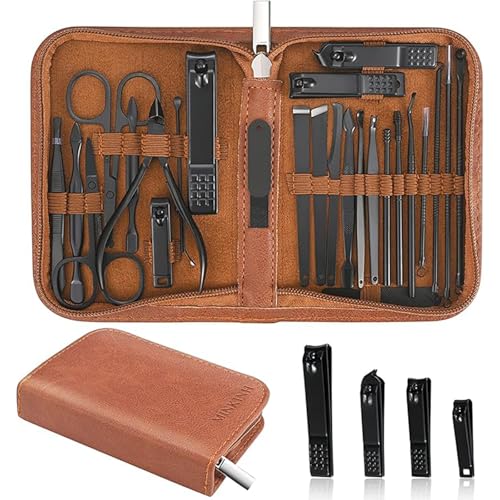 MINKINH Manicure Set Nail Clippers Set Pedicure Kit, 26-Piece Brown | Stainless