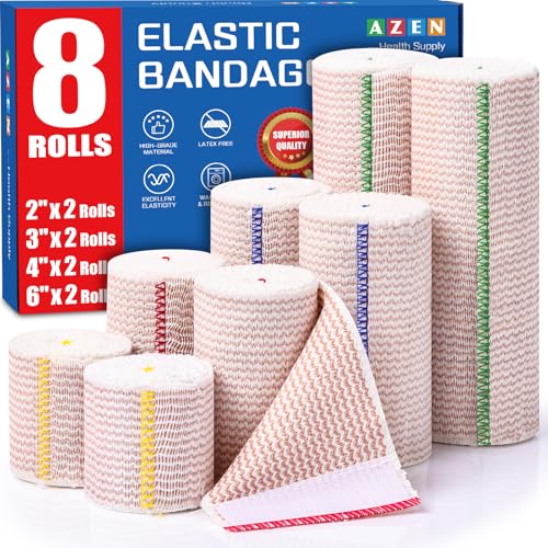 AZEN Premium 8 Pack Elastic Bandage Wrap (2x2", 2x3", 2x4", 2x6"), Compression