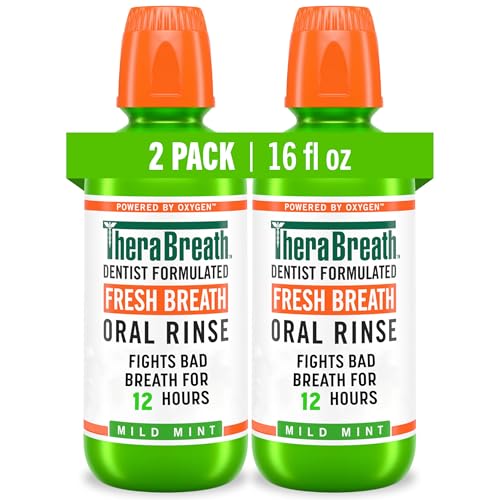 TheraBreath Fresh Breath Mouthwash, Mild Mint Flavor, Alcohol-Free, 16 Fl Oz (2-Pack)