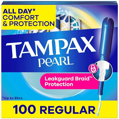 Tampax Pearl Tampons Regular Absorbency, with Leakguard Braid, Unscented, 50 Count x