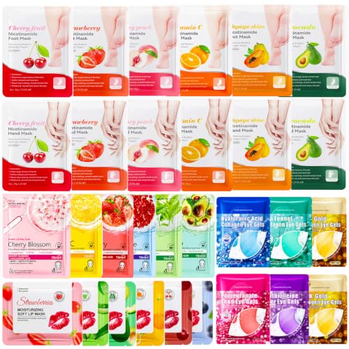 30PCS Sheet Mask,Lip Eye Face Hand Foot Mask,SPA Party Supplies,Bulk Gifts |