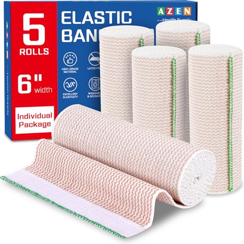 AZEN Premium 5 Pack Elastic Bandage Wrap 6 Inch, Compression Wrap Bandage