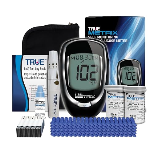 TRUE METRIX Meter Kit, Glucose Monitor, Supplies, Log Book, Solution | Includes