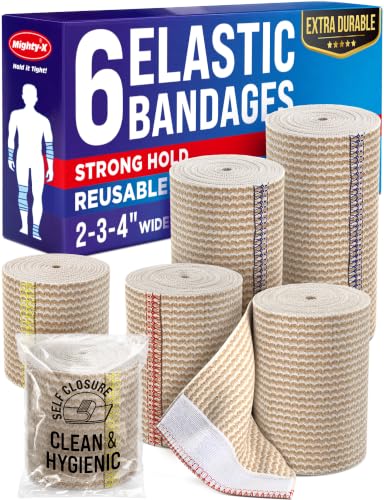 Premium Elastic Bandage Wrap - 6pack (2x2in, 2x3in, 2x4in) - Self-Closing |
