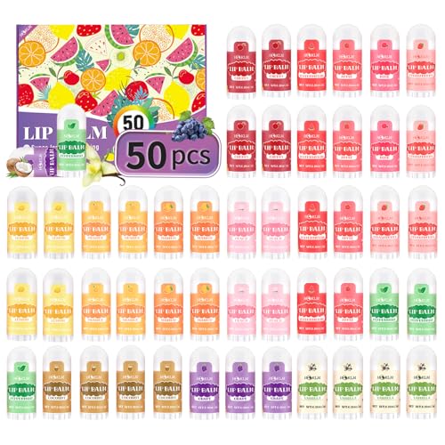 HCKLM Mini Lip Balm 50 Pcs,Natural Lip Balms with Vitamin E and