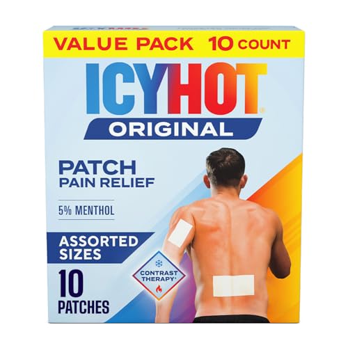 Icy Hot Original Pain Relief Patch Variety Pack, 5 Medium, 4 Large, 10-Ct. | Comfortable fabric patches, ice and heat contrast therapy, help muscle pain, arthritis pain, sprains, bruises, backaches