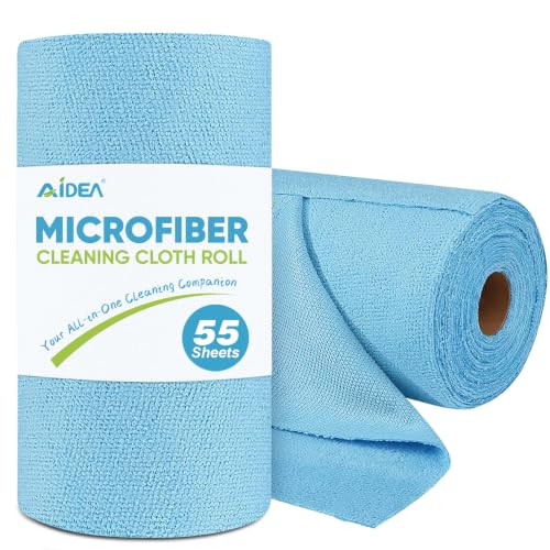 AIDEA Microfiber Cleaning Cloth Roll, Blue Shop Towels 55 Sheets 11×9" |