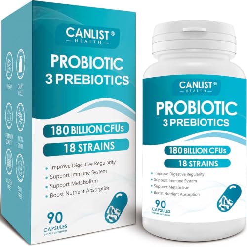 CANLIST Probiotics 180 Billion CFUs 18 Strains, 3 Prebiotics & Digestive Enzymes