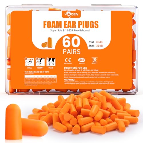 VOISEN 60 Pairs Foam Ear Plugs, Ear Plugs for Sleeping Noise Cancelling
