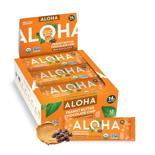 ALOHA Organic Plant Based Protein Bar | Peanut Butter Chocolate Chip, 12