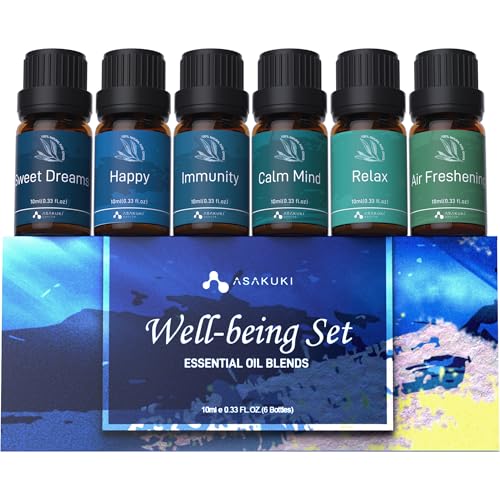 ASAKUKI Essential Oils, Well-Being Diffuser Oils Gift Set, 6x10ml | Includes Calm