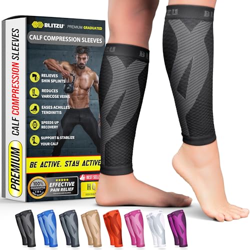 BLITZU Calf Compression Sleeves, Footless Compression Socks Men & Women | Leg