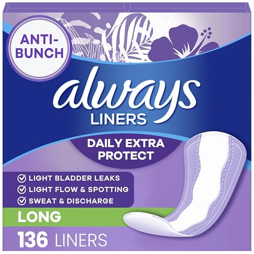 Always Panty Liners for Women Anti-Bunch Xtra Protection Daily Liners, Long, Unscented,