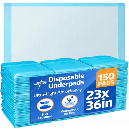Medline Light Absorbency Underpad, 23" x 36", 150 Count, Disposable Bed, Furniture