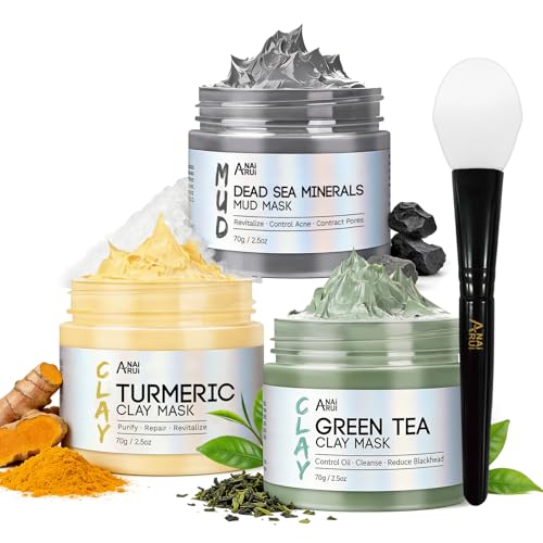 ANAI RUI 3-Pcs Face Mask Set, Turmeric, Green Tea & Dead Sea