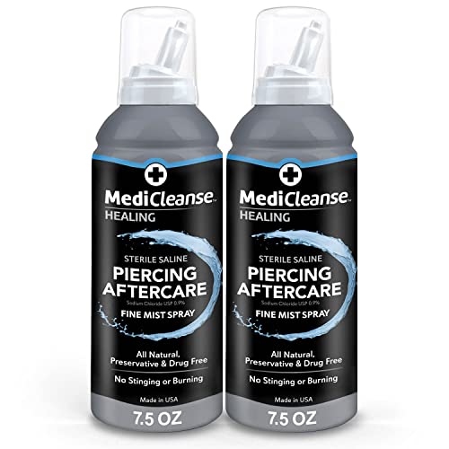 MediCleanse Sterile Saline Piercing Aftercare Fine Mist Spray 7.5 Oz 2 Pack