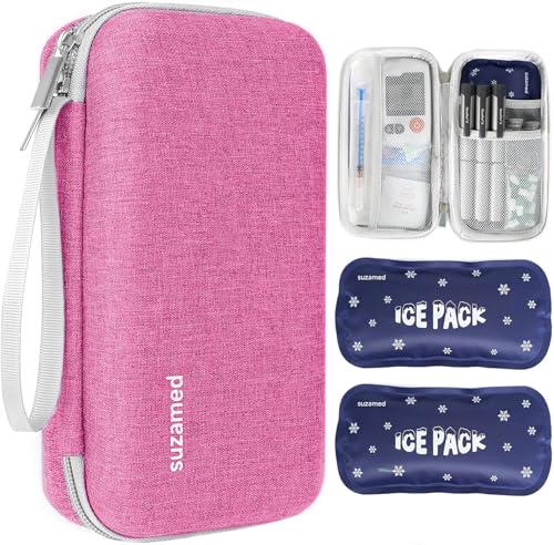 suzamed Insulin Cooler Travel Case, 2x150g Ice Pack TSA Approved, Pink |