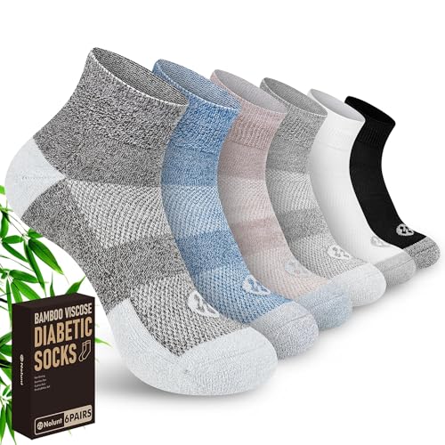 Nonlut Diabetic Socks for Men,6 Pairs Ankle Diabetic Neuropathy Socks for Men,Mens 9-12 10-13(White+Black+Dark Grey+Deep Grey+Sandy Color+Deep Blue-Large)