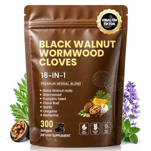 18-in-1 Wormwood Black Walnut Clove Herbal Cleanse Supplement |300 Softgels | Digestive